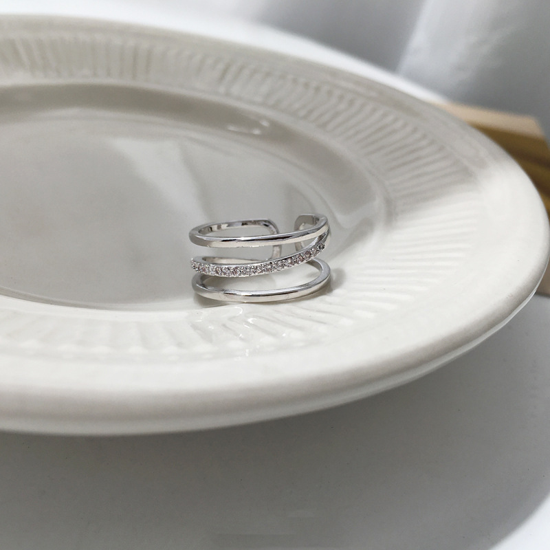 小眾設計銀微鑲排鑽食指戒韓國小眾設計日式輕奢指環-Cicichill