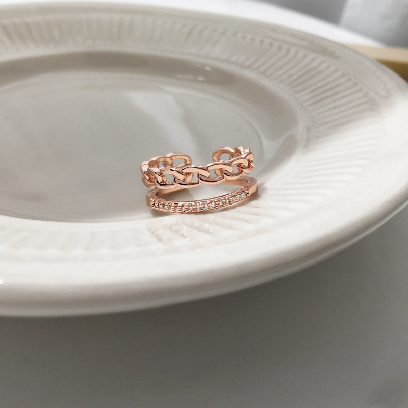 小眾設計銀微鑲排鑽食指戒韓國小眾設計日式輕奢指環-Cicichill