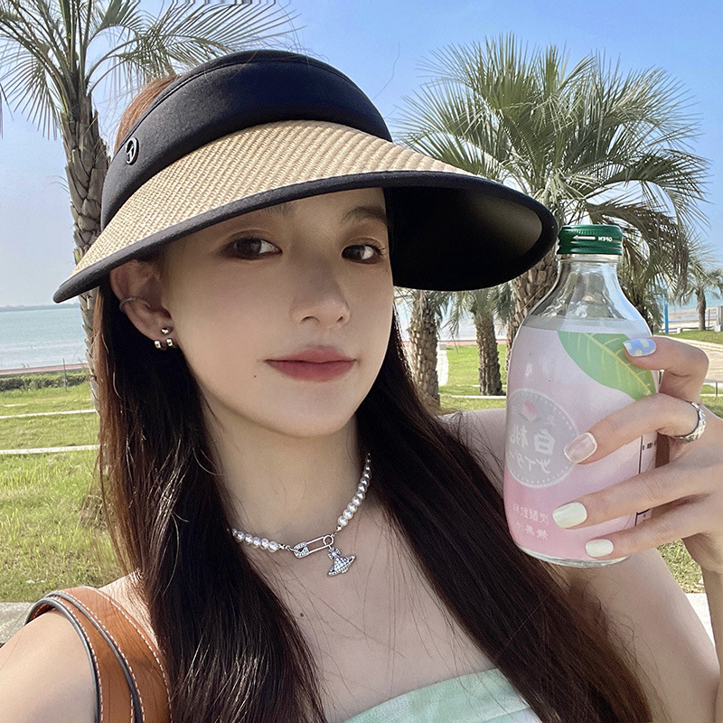 可折疊草編防曬遮陽防紫外線黑膠騎車帽子