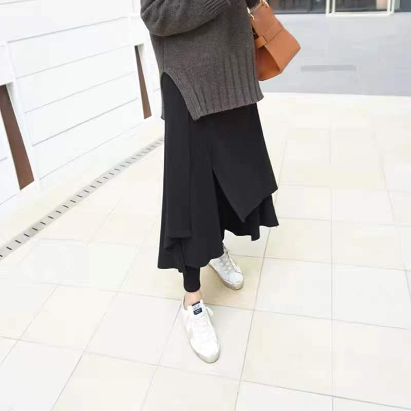 設計感個性不規則高腰假兩件打底褲裙-Cicichill