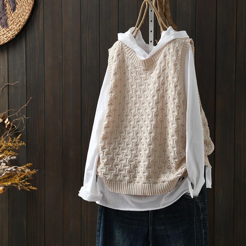 鏤空提花針織寬鬆休閒遮肉百搭馬甲背心-Cicichill