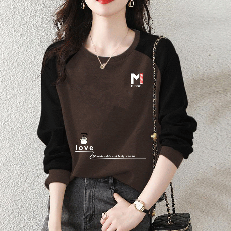 純棉韓版寬鬆顯瘦套頭外穿拼接衛衣長袖-Cicichill