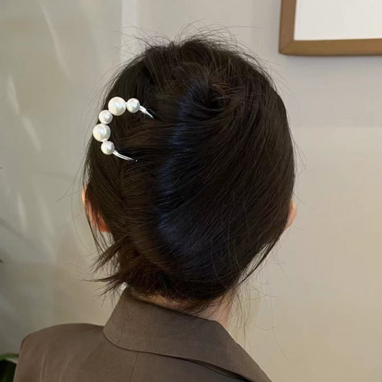 新中式U型高級感珍珠盤髮丸子頭髮簪-Cicichill
