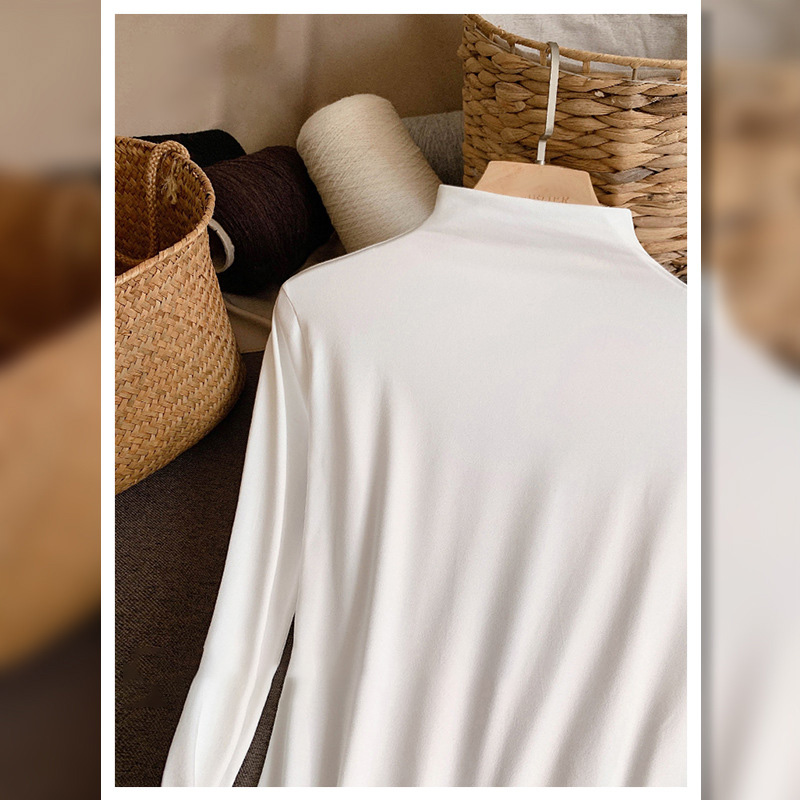 高品質軟糯修身顯瘦雙面磨毛半高領打底長袖-Cicichill