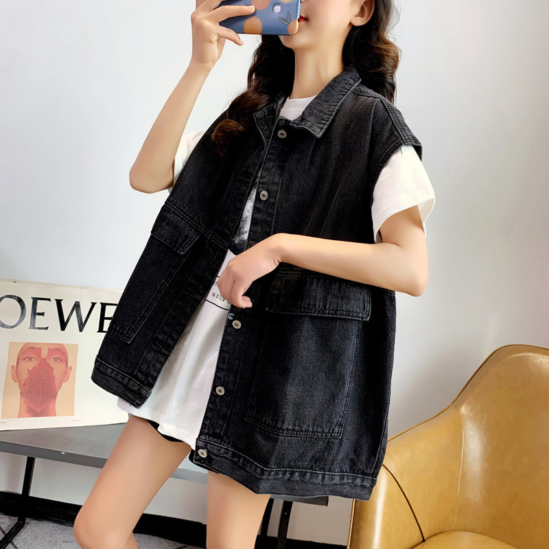 韓版寬鬆時尚潮流坎肩無袖牛仔馬甲-Cicichill