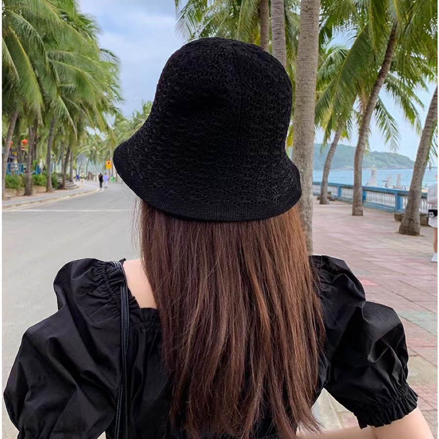 日系百搭透氣鏤空遮陽顯臉小薄款雙層漁夫帽子