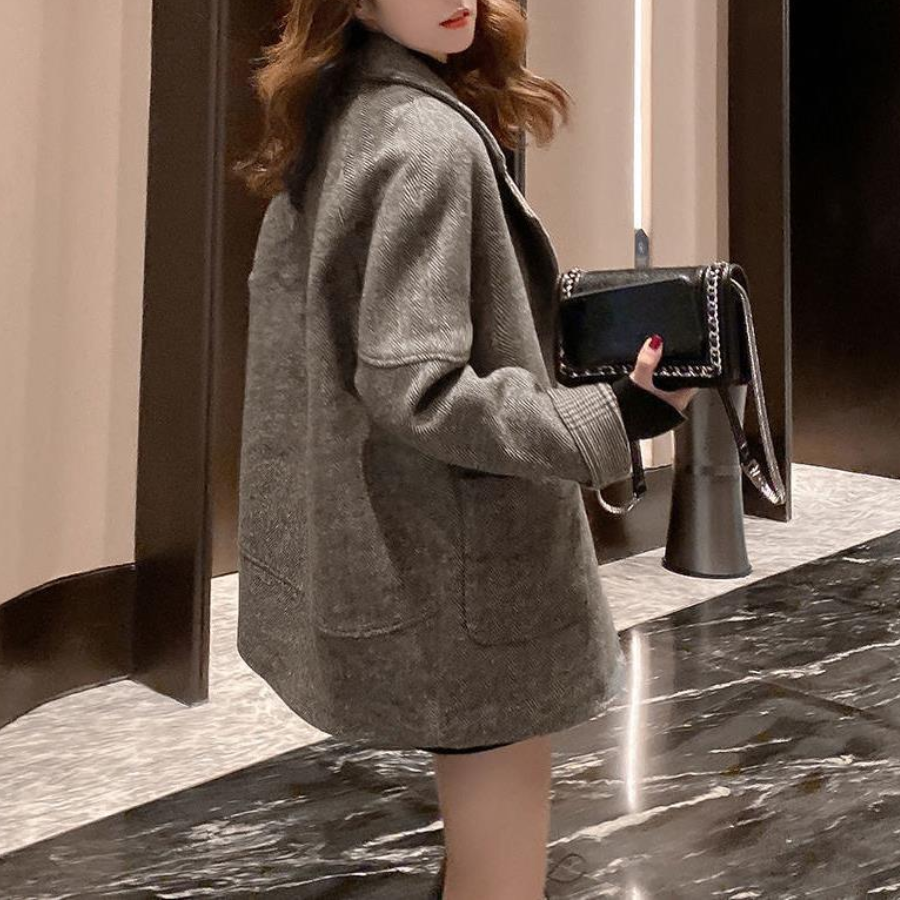 韓版寬鬆顯瘦英倫風休閒毛呢西裝開衫-Cicichill