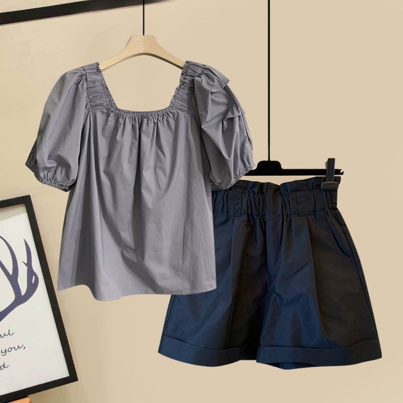 【單件/整套】時尚遮肚娃娃襯衫+休閒顯瘦短褲兩件套裝-Cicichill