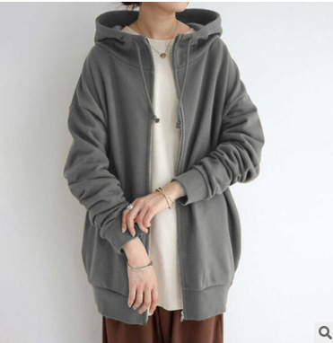 個性街頭拉鍊連帽長款加絨衛衣-Cicichill