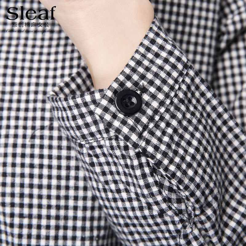 文藝簡約百搭寬鬆格子棉麻中長款襯衫-Cicichill