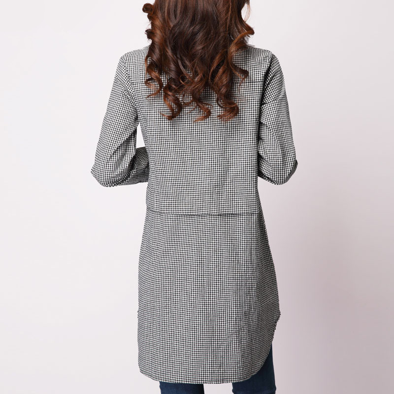 文藝簡約百搭寬鬆格子棉麻中長款襯衫-Cicichill