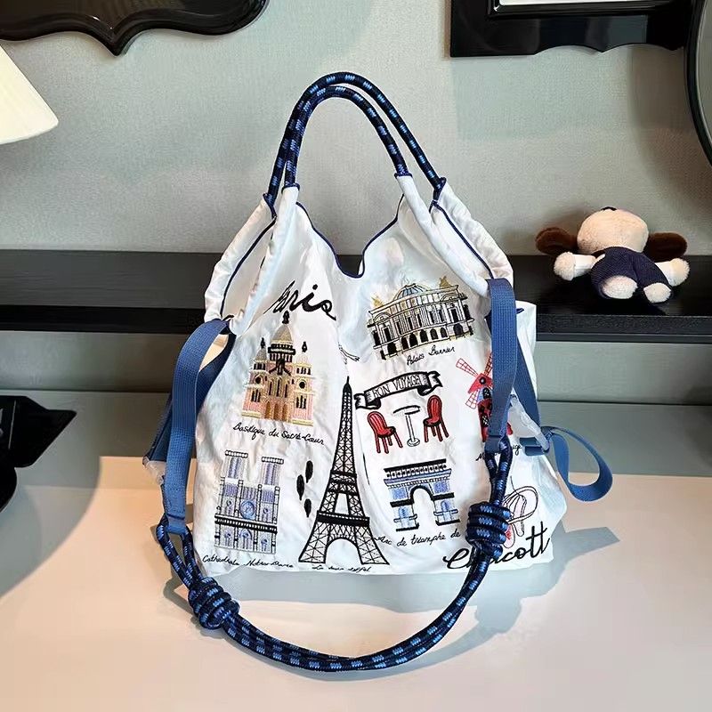 【多款式】小眾刺繡尼龍大容量環保手提單肩斜跨包-Cicichill