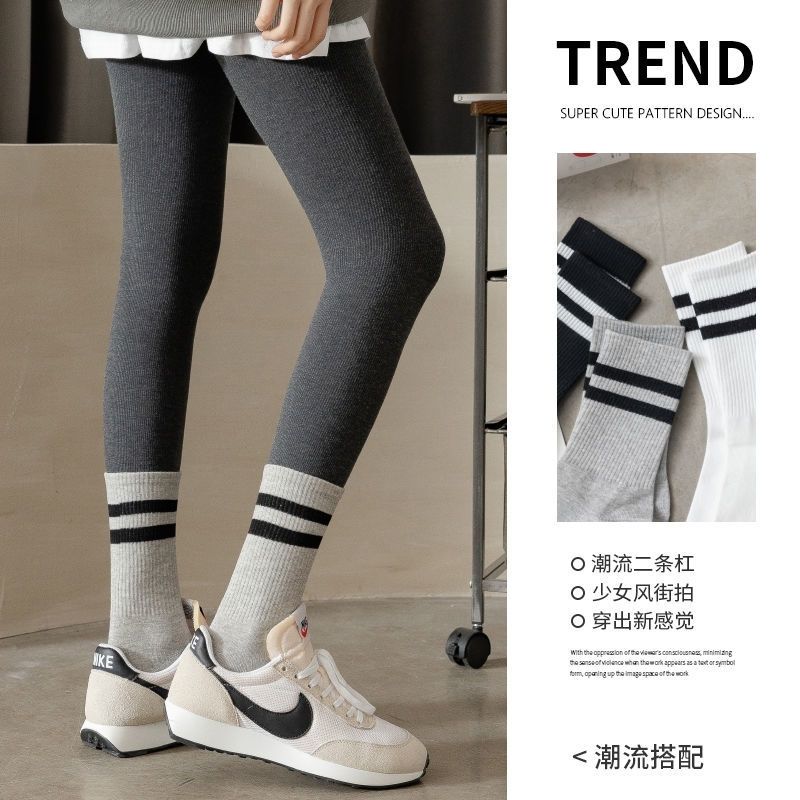 (2雙裝)Ins潮流運動風配鯊魚褲純棉中筒襪-Cicichill