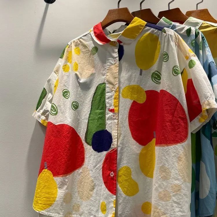 韓版印花休閒寬鬆輕薄棉短袖