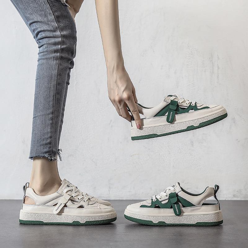 透氣鏤空拼色小白鞋洞洞休閒前系帶板鞋-Cicichill