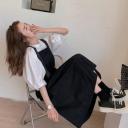 黑色背帶裙+白色上衣/兩件套