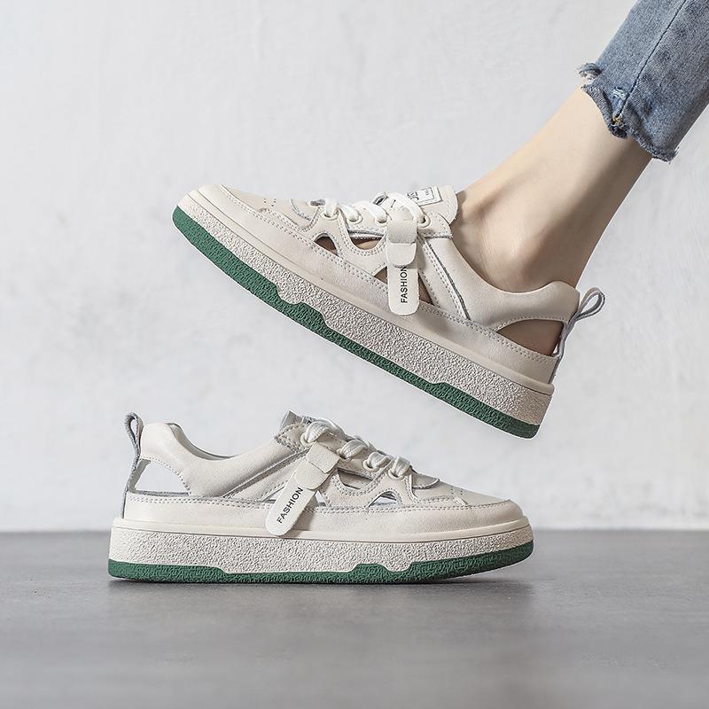 透氣鏤空拼色小白鞋洞洞休閒前系帶板鞋-Cicichill