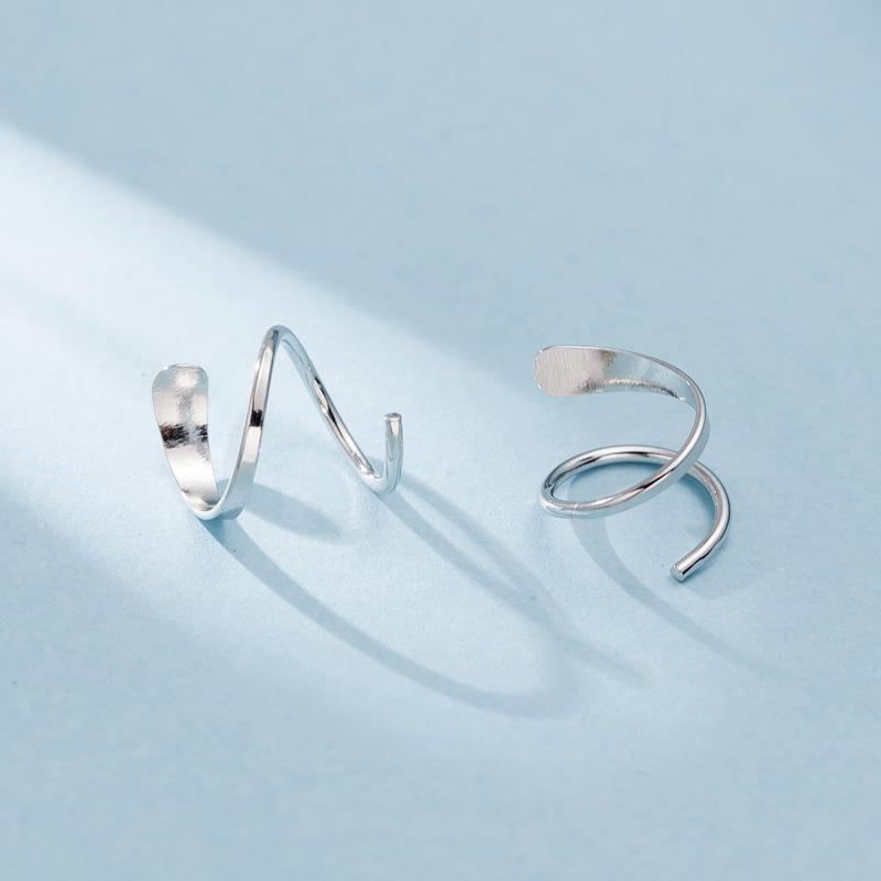 韓版簡約百搭適合小耳垂925純銀幾何旋轉耳環-Cicichill