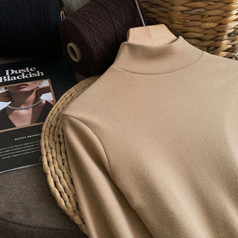 高品質軟糯修身顯瘦雙面磨毛半高領打底長袖-Cicichill