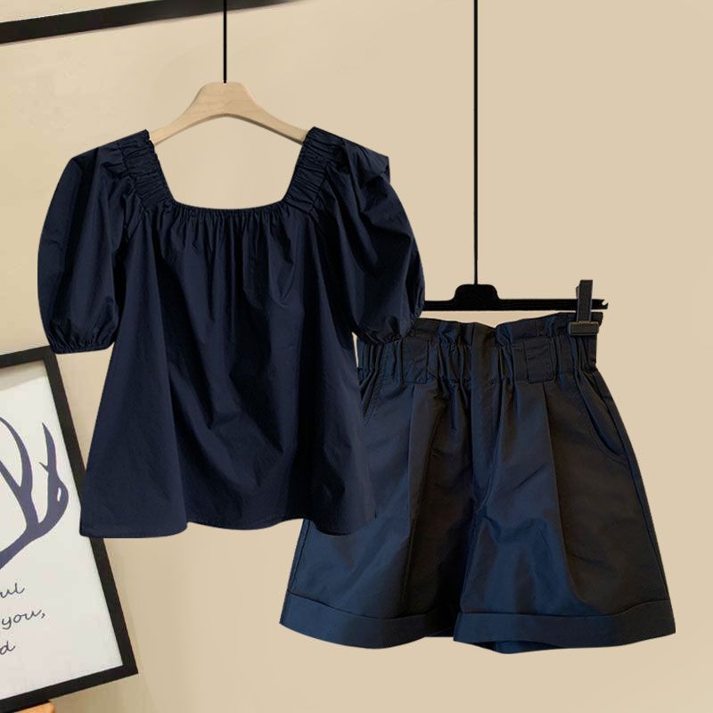 【單件/整套】時尚遮肚娃娃襯衫+休閒顯瘦短褲兩件套裝-Cicichill