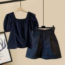 藏青色上衣+黑色短褲/兩件套