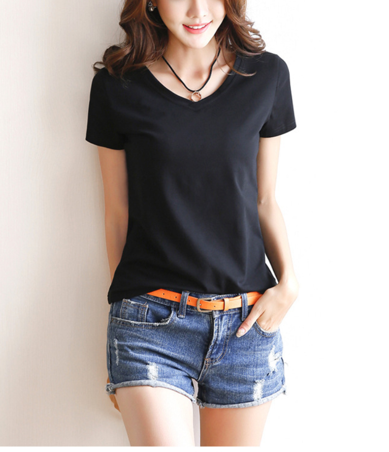 韓版修身棉v領百搭短袖-Cicimode