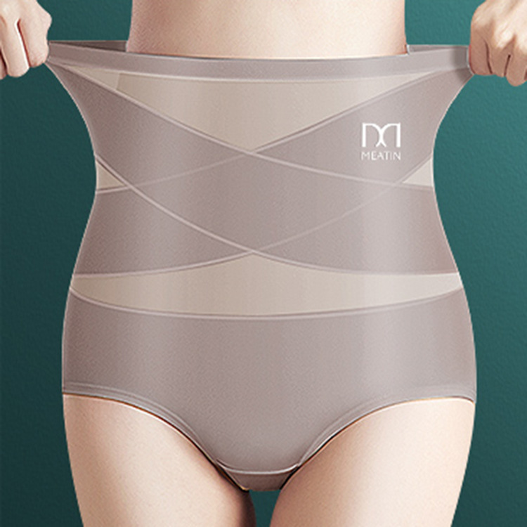冰絲高腰提臀收腹性感透氣網紗交叉塑身褲束腹內褲-Cicichill