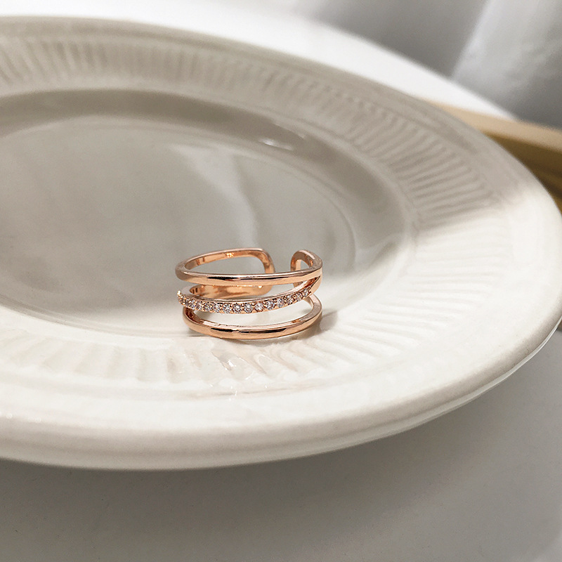 小眾設計銀微鑲排鑽食指戒韓國小眾設計日式輕奢指環-Cicichill