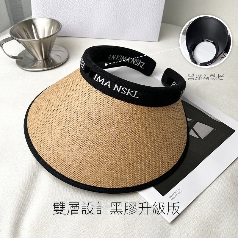 防曬大帽檐遮陽草帽透氣草編髮箍帽子