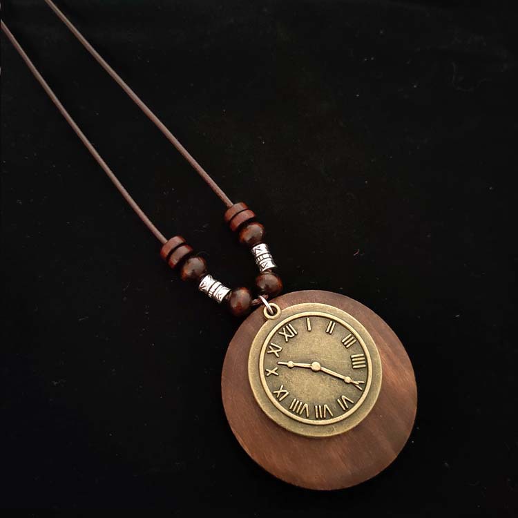 復古棉麻配飾民族風木質合金樹葉毛衣鏈-Cicichill