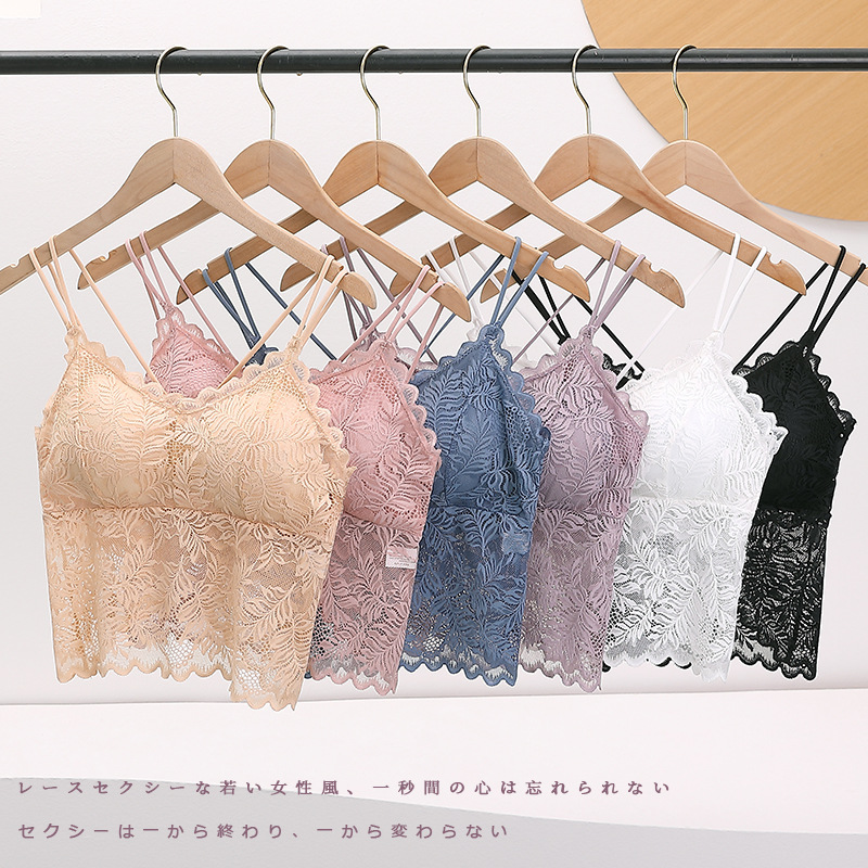 6色韓版蝴蝶蕾絲美背裹胸交叉吊帶帶胸墊內衣-Cicichill