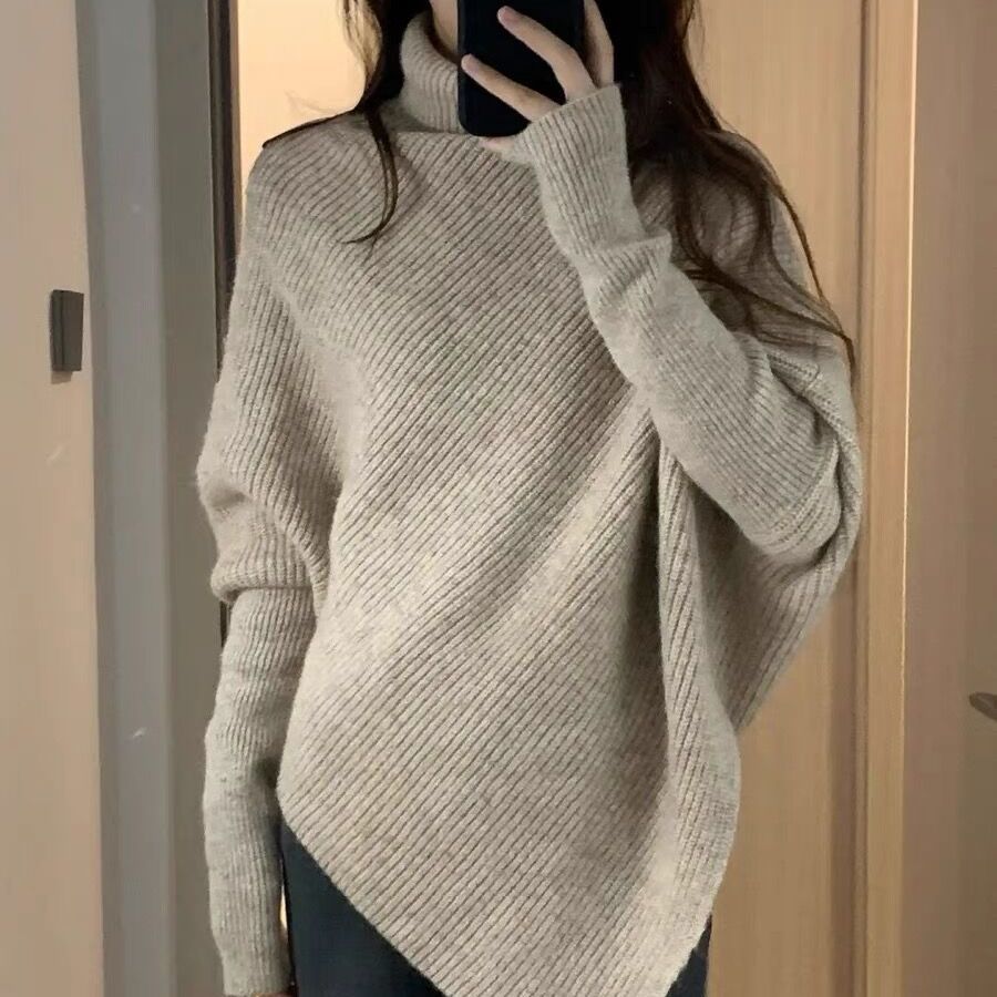 爆款不規則高領溫柔韓系慵懶風加厚針織長袖-Cicichill