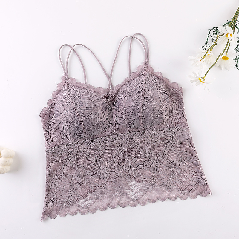 6色韓版蝴蝶蕾絲美背裹胸交叉吊帶帶胸墊內衣-Cicichill