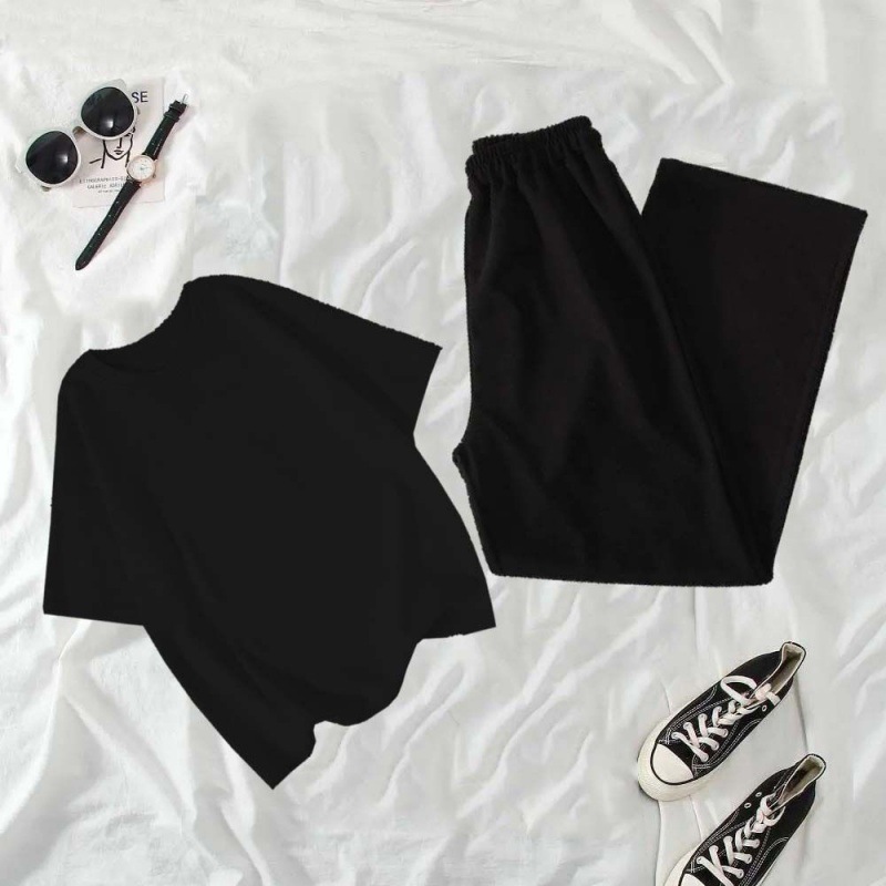 韓版休閒寬鬆顯瘦短袖+馬甲+闊腿褲三件套裝