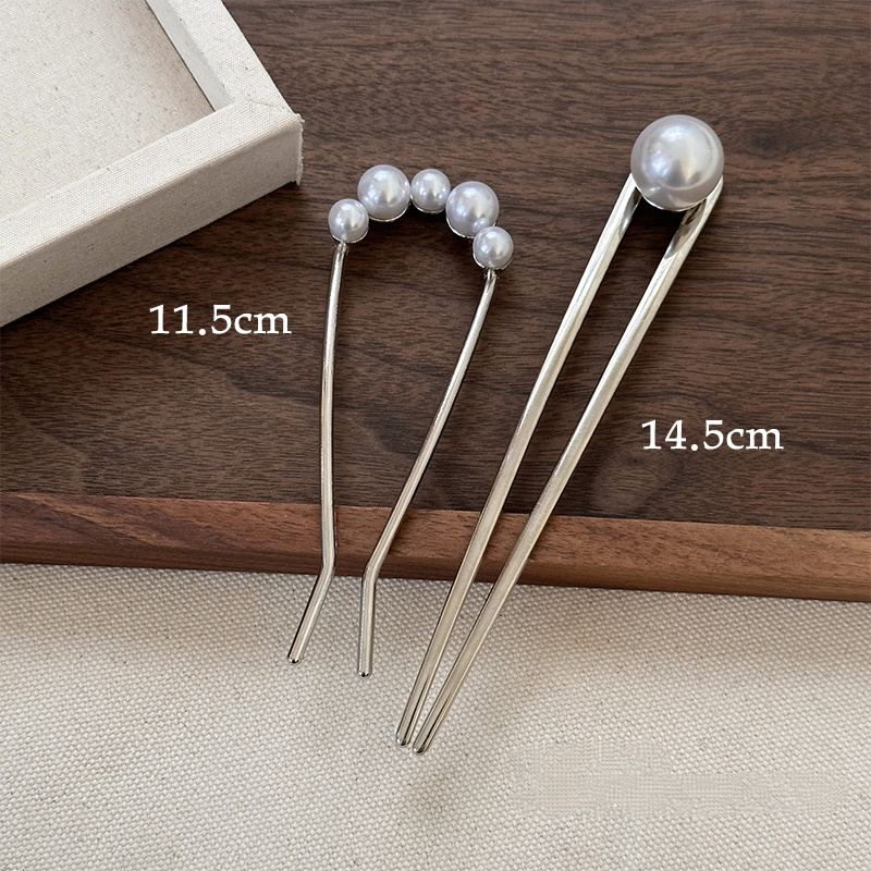 新中式U型高級感珍珠盤髮丸子頭髮簪-Cicichill