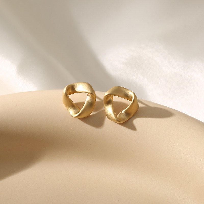 韓國氣質簡約清冷風金屬感復古小麻花耳環