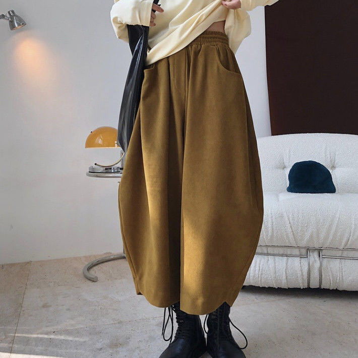 日系復古寬鬆顯瘦闊腿蘿蔔九分哈倫褲裝