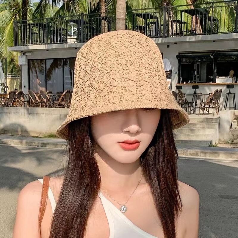 日系百搭透氣鏤空遮陽顯臉小薄款雙層漁夫帽子