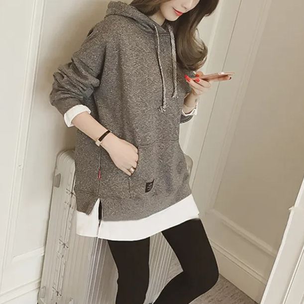 寬鬆連帽衛衣套頭打底外套假兩件衛衣-Cicichill