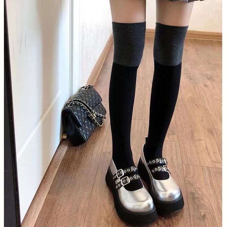 顯瘦拼色溫柔jk長筒襪小腿襪過膝襪-Cicichill