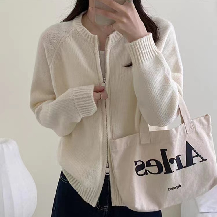 休閒百搭寬鬆拉鍊長袖針織開衫-Cicichill