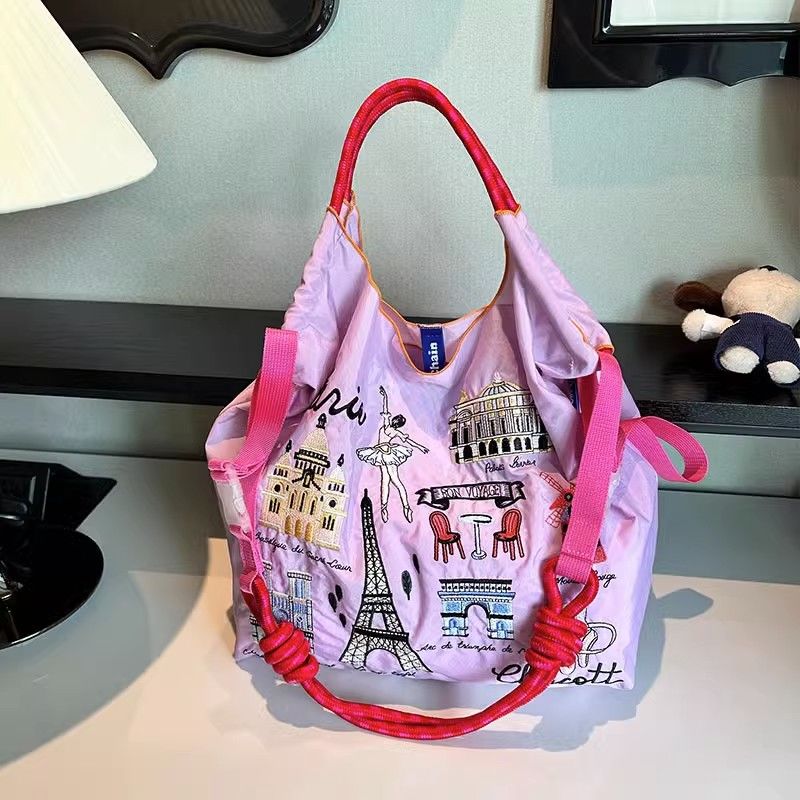 【多款式】小眾刺繡尼龍大容量環保手提單肩斜跨包-Cicichill