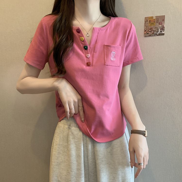 修身減齡休閒顯瘦立體設計感紐扣口袋短袖-Cicichill