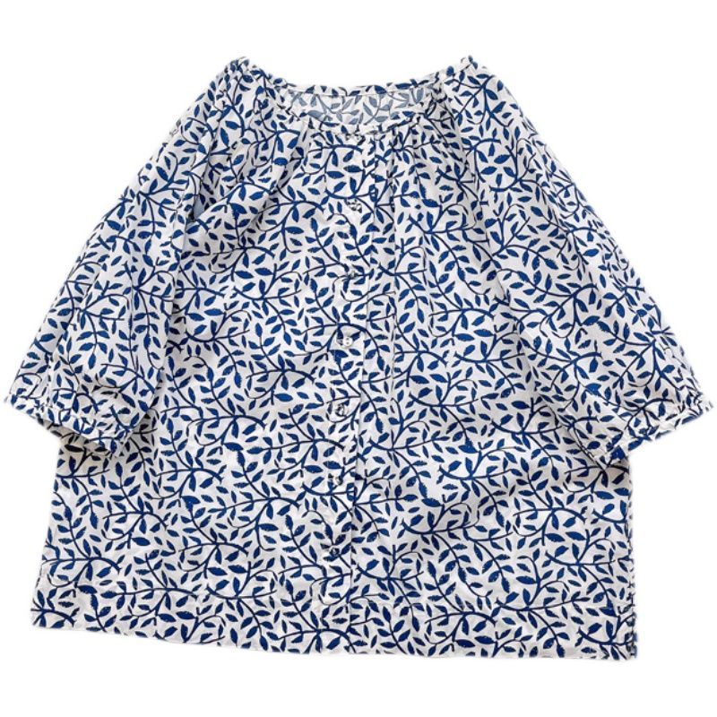 法式文藝碎花寬鬆百搭青花瓷印花襯衫-Cicichill