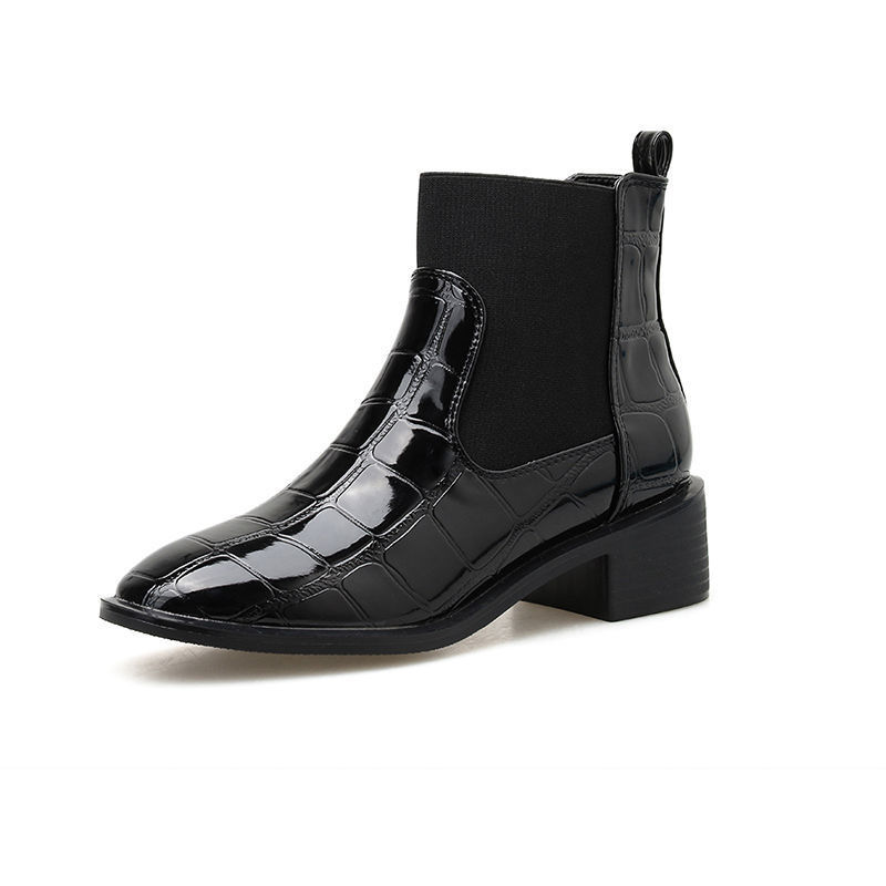 英倫風百搭時尚氣質粗跟中跟及踝短靴-Cicichill