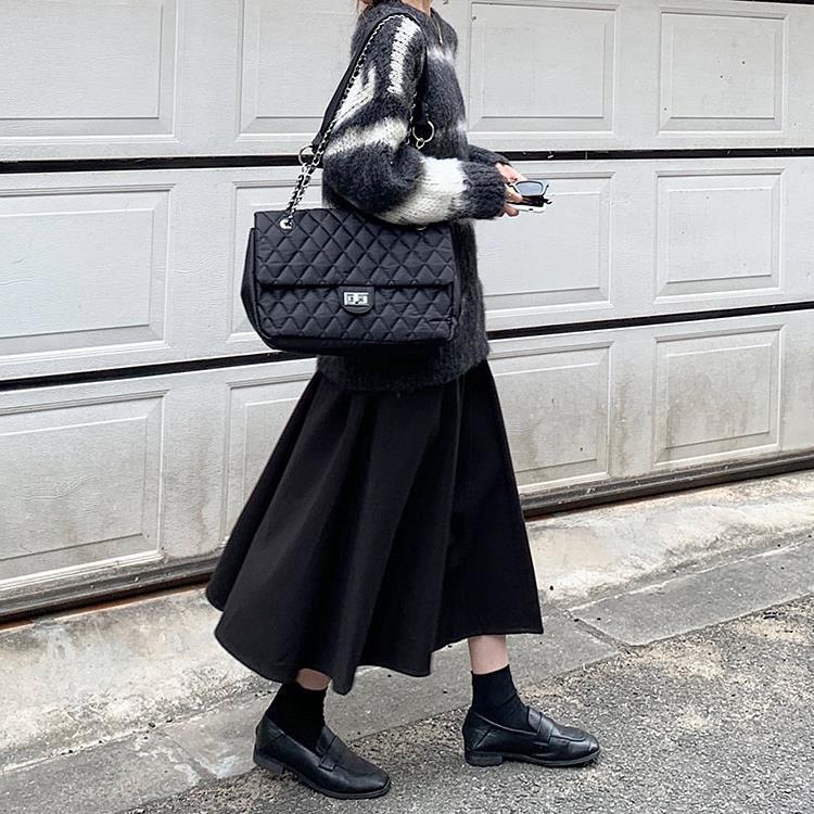 法式咖色傘裙高腰加厚a字大擺長裙半身裙