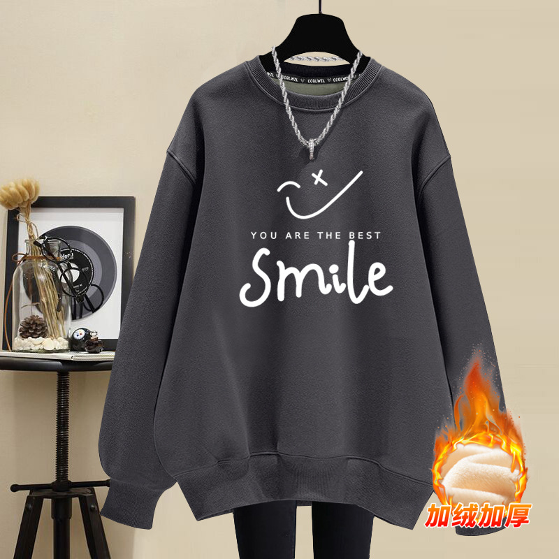 韓版ins簡約百搭寬鬆笑臉圓領衛衣-Cicichill