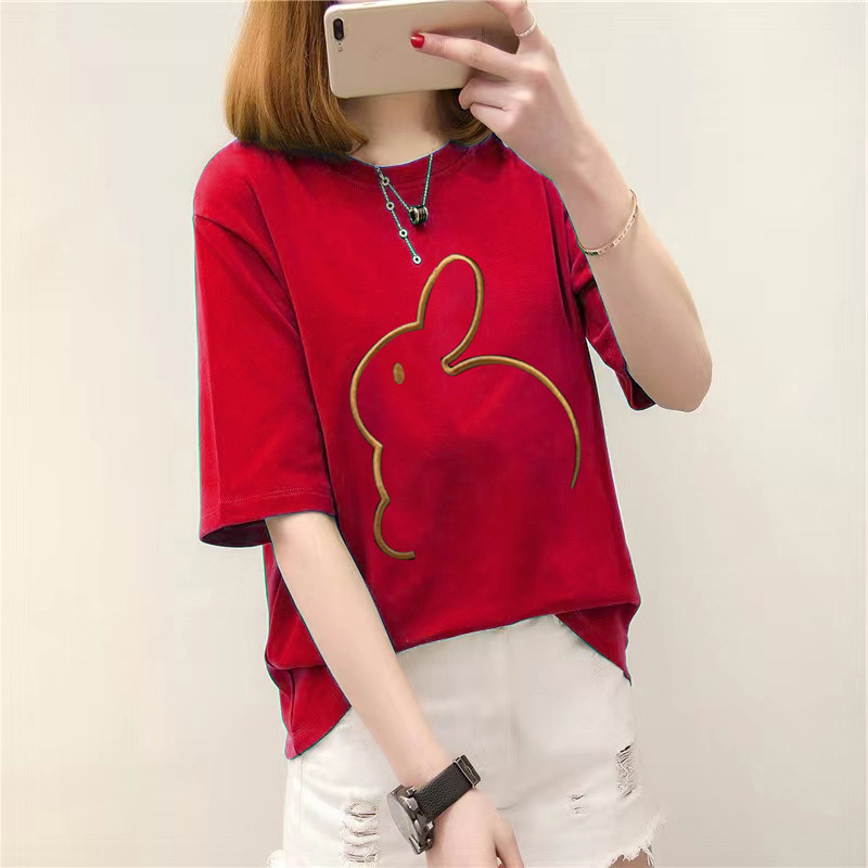 韓版百搭休閒簡約兔子寬鬆短袖-Cicichill