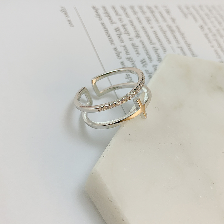 設計感開口可調節雙層十字架戒指-Cicichill