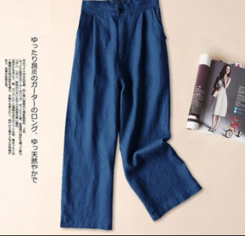 闊腿亞麻薄款休閒寬鬆九分褲裝-Cicimode